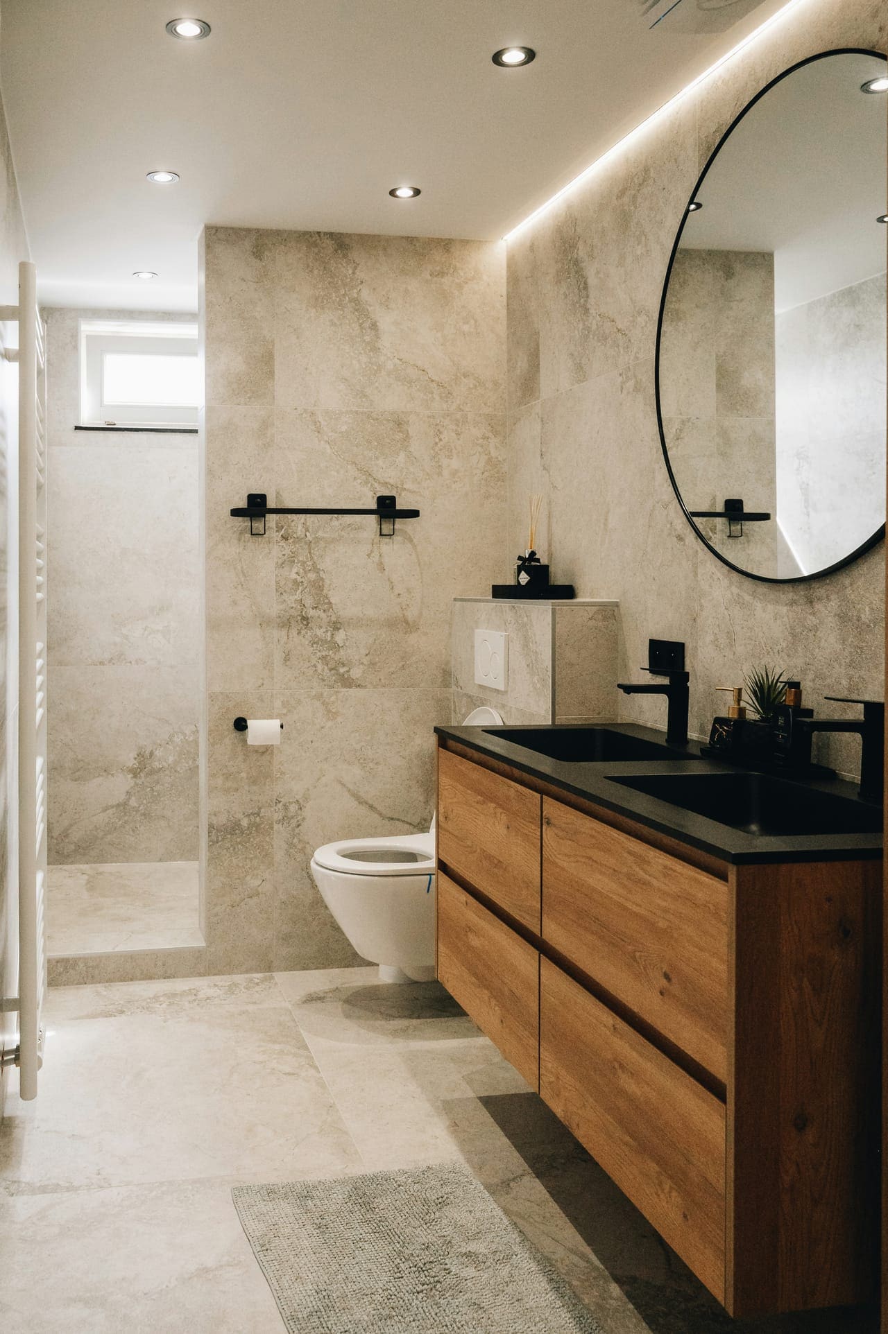 Salle de bain bois & pierre, double vasque